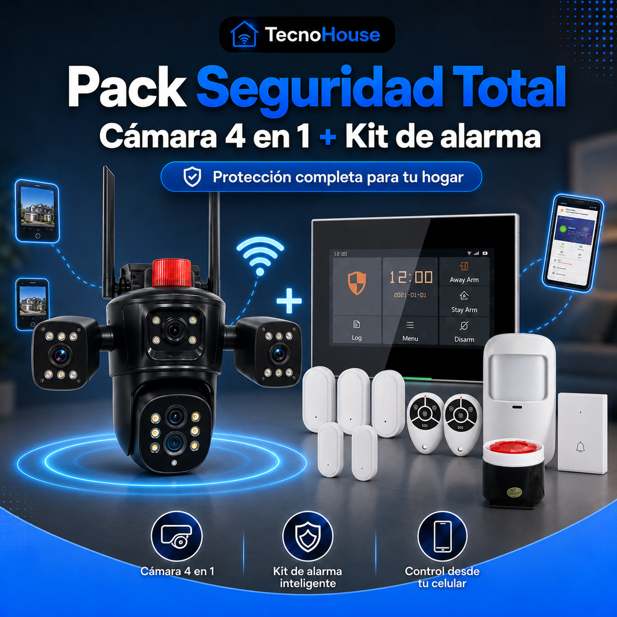 60% OFF Pack Seguridad Total: Cámara de Vigilancia + Kit de Alarma Inteligente
