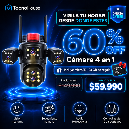60% DESCUENTO Cámara de seguridad 4 en 1 + tarjeta microSD 128 GB de Regalo🎁